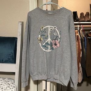 Gray sweatshirt with peace sign/flowers
